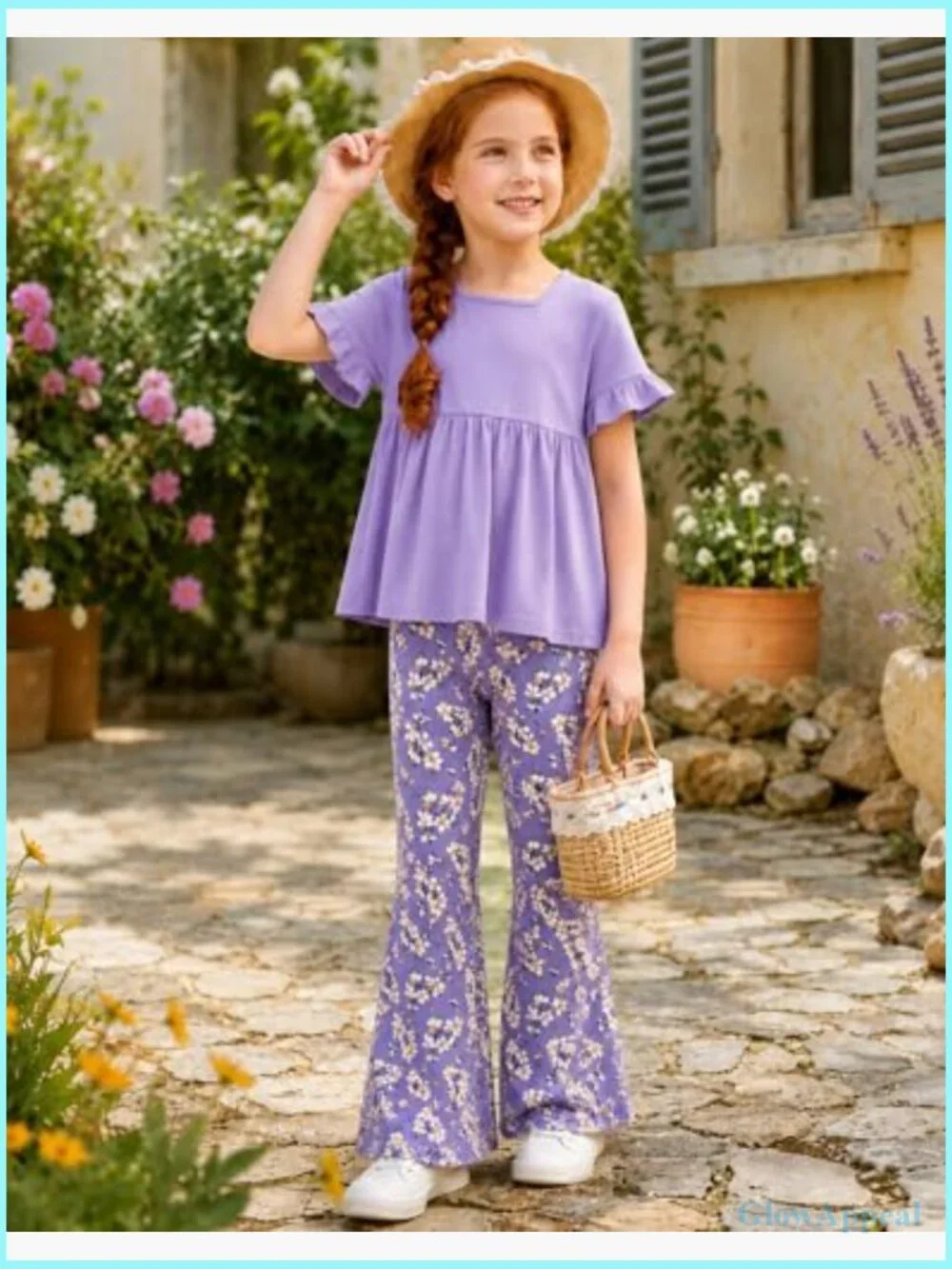 Toddler Girl Ruffle Sleeve Top & Flare Leg Pants 2PC Summer Outfit Set